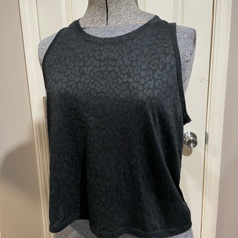 Marika Black Leopard Print Muscle Crop Tank